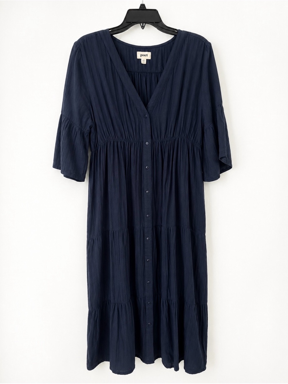Pact Navy Coastal Gauze Cotton Tiered Midi Dress - Picture 2 of 2